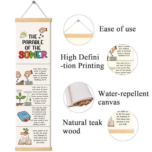 Christian Hanging Banner, The Parable of the Sower Poster, Bible Lesson for Kids, Christian Home Decor for Playroom Church Room, Family Hanging of Scripture and Words Decorations 10 - color: Style 10
