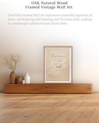 iHery 12x16in Matthew 11:28 Come to Me Framed Christian Wall Art - color: OAK Framed Come, size: 16"L x 12"W