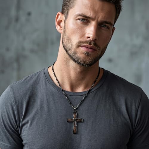 Cross Necklace for Men 925 Sterling Silver Cross Ebony Wooden Ankh Raven Praying Hands Crucifix Amulet Religious Jewelry Gifts for Men Women - color: Cross16