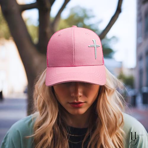 Women's Christian Trucker Hat, Cross Embroidery Faith Hat, Christian Gifts for Women, Adjustable Cotton Cap for Church
