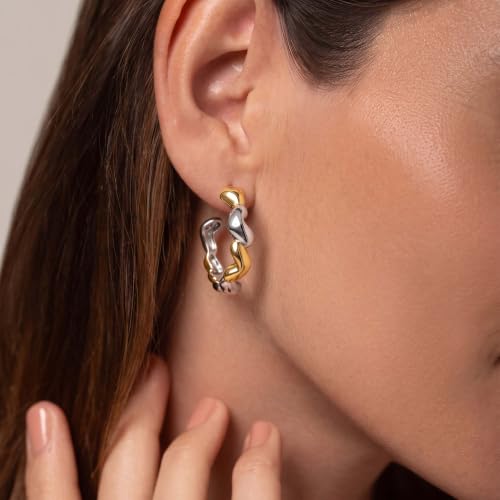 Two Tone Gold Silver Hoop Earrings Mixed Metal Open C Hoop Earrings - color: Heart