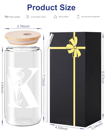 Monogrammed Glass Drinking Cup With Lid Straw Mother's Day Gifts Personalized Coffee Cup Regalos Para Mujer Teen Girl Gift Trendy Stuff Iced Glass Tumbler Must Haves For Women Apartment Essentials - style: Initial H