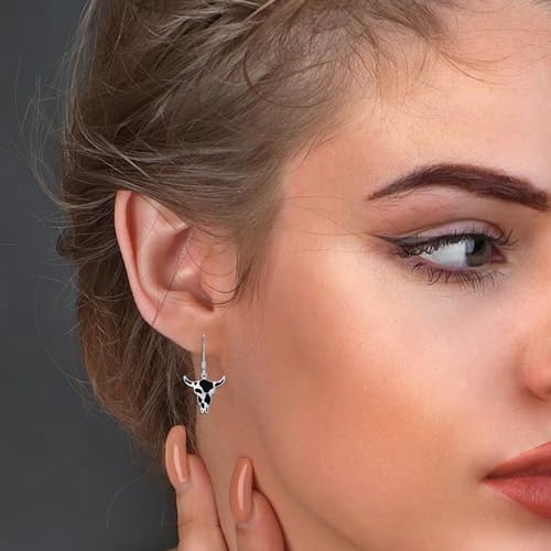925 Sterling Silver Western Cow Print Drop Earrings for Women Cowgirl - color: Cow Skull Cow Print Earrings
