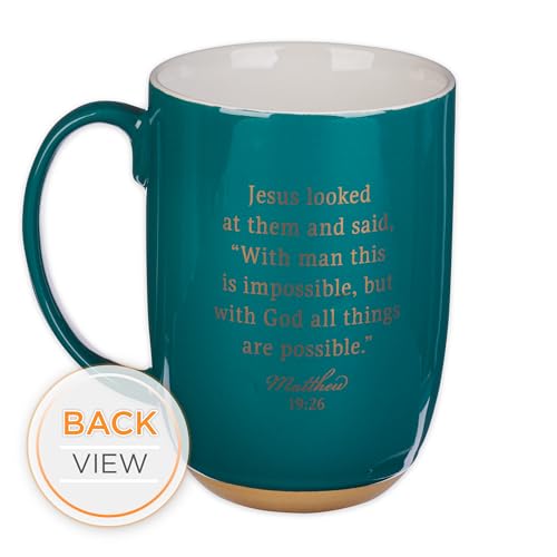 Christian Art Gifts Green Clay Base Ceramic Coffee Mug: All Things are Possible - color: Forest Green/All Things, size: 15 Ounces