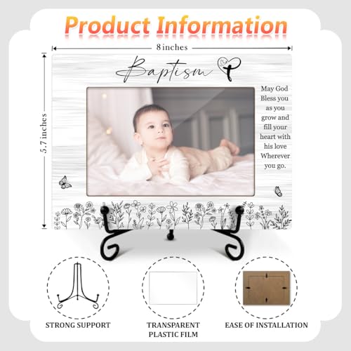 Baptism Picture Frame, Baby Blessings Christian Gifts from Godparents Friends Family, Wooden Photo Frame With Iron Stand, Tabletop Decor -32