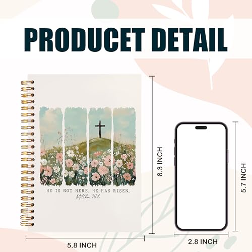 Wildflower Christian Cross Journaling Notebook, Matthew 28:6 Bible Notebooks for Note Taking, Scripture Journals for Writing, Prayer Journal for Woman, Religious Spiral Notebook 5.5x8.3 Inch - color: 28:6