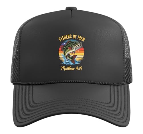 Fishers of Men Matthew 4-19 Bible Christian Fishing Lover Trucker Hat with Adjustable Mesh Back - color: Black