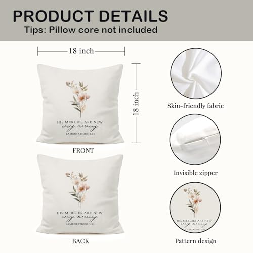 Boho Floral Christian Pillow Covers 18x18, Christian Home Room Decor, Inspirational Bible Verse Scripture Decorative Pillow Covers for Girls Nursery Home Bedroom Sofa Couch, Set of 2