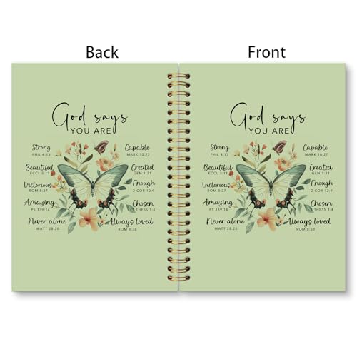 huester Inspirational Christian Butterfly Notebook Journal, God Says You Are Bible Scripture Green Journal Notebooks for Note Taking, Bible Journaling Hardcover Paper Spiral Notebook, 5.5x8.3 Inch - color: green