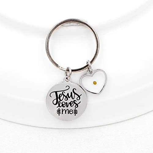 Uloveido Stainless Steel Faith Cross Keychain & Jesus Loves Me Christian Keyring Mustard Seed Charms Religious Jewelry - style: Jesus Love Me-heart