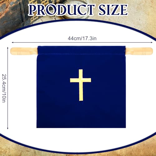 Abbylike Velvet Church Offering Bag with Wooden Handles 10 Inch Religious Offering Pouch Handle Church Collection Bag for Churches Communion Supplies (Blue) - color: Blue