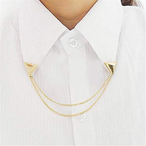 Stud Double Chain Brooch Pin,Shirts Neck Collar Tips with Tassel Chain,Blouse Lapel Pin for Suits - color: Gold