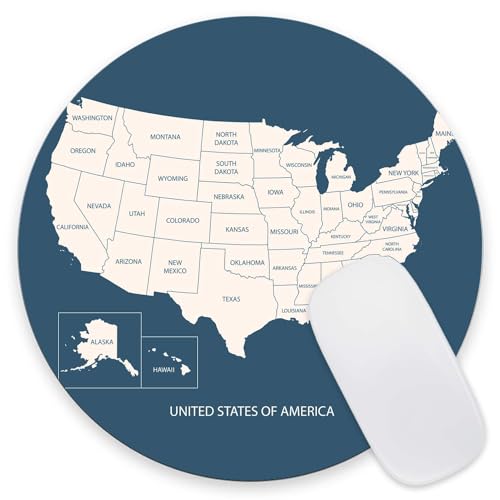 Mouse Pad, USA Map with Name of Countries Mouse Pad, Washable Round Cloth Mousepad for Office Laptop, Non-Slip Rubber Base for Wireless Mouse for Computer Desk 7.9×7.9×0.12 inches - color: USA Map with Name of Countries