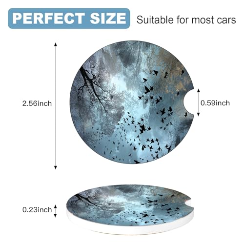 Ceramic Car Cup Holder Coasters Set of 2, 2.56 in Forest Bird - color: Blue Forest Bird