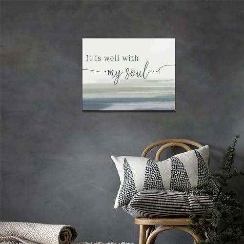 Large Christian Wall Art It Is Well With My Soul Pictures Wall Decor Bible Verse Canvas Painting Print Modern Home Decor Artworks Framed for Living Room Bathroom Master Bedroom Sign Church 16"x12" - color: It is Well With My Soul -02, size: 16"L x 12"W