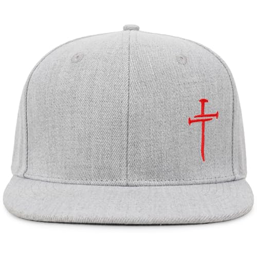 Christian Hats for Men Women - Cross Faith Flat Snapcback Hats - Religious Gifts for Thanksgiving Christmas - color: Grey/Cross Red