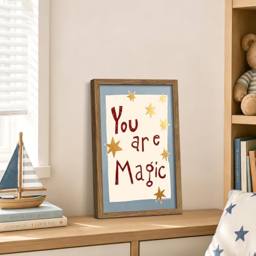 You Are Magic Wall Art Framed Canvas Print, Inspirational Quote Poster Painting Picture with Stars, Positive Affirmation Nursery Wall Decor for Kids Bedroom Playroom Classroom Decor 16x24 Inch - color: A-Stars, size: 24"L x 16"W