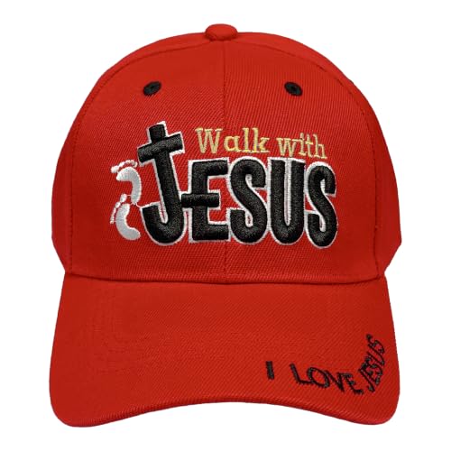 Black Duck Brand Embroidered Walk with Jesus Adjustable Baseball Cap - Multiple Colors Available - color: Red