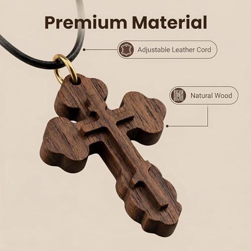 Wood Cross Necklace,Handmade Wood cross pendant Handcraft Christian Faith Pendant Gift for Women & Men - color: walnut
