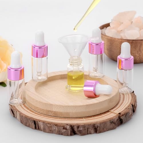 Kesell 15Pcs 3ml Glass Dropper Bottles, Pink Aluminum Caps - color: Pink