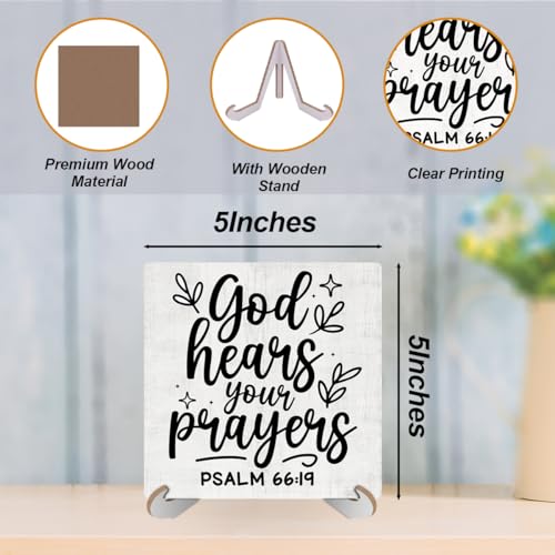 Inspirational Christian Desk Decor Wood Sign, Religious Gifts, Bible Scripture Desk Decorations Faith Based Gifts for Women Coworker Friend Office Work Living Room Home Decor Wooden Plaque With Stand - color: Prayers 740
