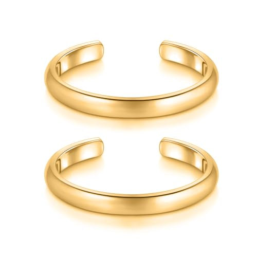 BORUO Toe Rings, 925 Sterling Silver or Waterproof Gold Plated, 2-4mm - color: Waterproof Stainless Steel Gold 2mm 2-Pack