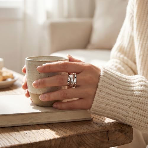S925 Sterling Silver Open Ring for Women, Platinum Plated Adjustable Cross Line Band Minimalist Finger Jewelry Gift for Birthday