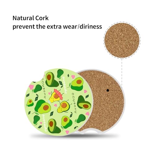 Cute Avocado Car Coasters: Pack of 2, Absorbent Ceramic Drink Cup Holder Coasters with Finger Notch for Easy Removal - color: Avocado