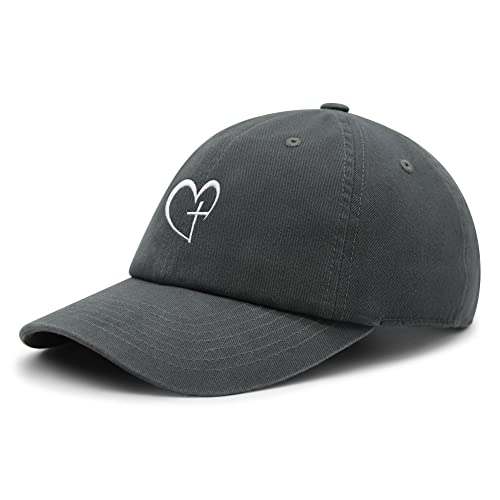 JPAK Heart and Cross Premium Dad Hat Embroidered Cotton Baseball Cap Christian Faith - color: Dark Grey