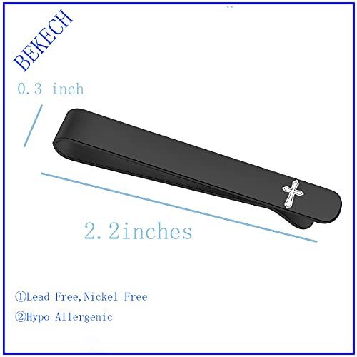 BEKECH Faith Christian Jewelry for Men - Cross Tie Clip Gift for Him, Boss, Coworkers, First Communion - color: Black