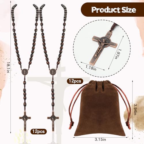 Equsion 12 Set Wooden Bead Rosary Necklace Catholic Rosary Wood Carved Solid Beads with Jesus Cross Our Father with Velour Gift Pouch Baptism Favors Catholic Gift(Dark Coffee) - color: Dark Coffee