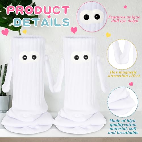 4 Pair Funny Magnetic Holding Hands Socks Crazy Christmas Gift for Her/Him - color: 4 Pair White