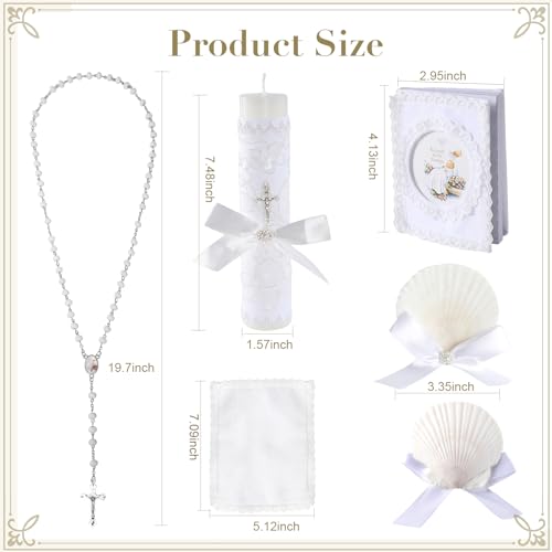 Baptism Candle Set for Boys Girls,5 PCS Baptism Kit Catholic Candle,Baptism Towel,Baptismal Shell,Rosary,Bible for Baby Dedication Christening Gift,Velas para Primera Comunión De Niño Bautizo De Niña