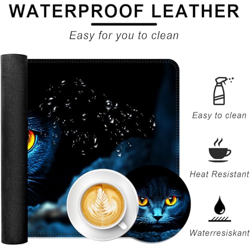 Large Keyboard Mouse Pad Set, Extended Mouse Pad+Keyboard Wrist Rest Support, Memory Foam Ergonomic Easy Typing, 4Pcs (31.5×11.8 in) Desk Pad Set for Office Home,Black Cat with Glowing Eyes - color: Black Cat With Glowing Eyes