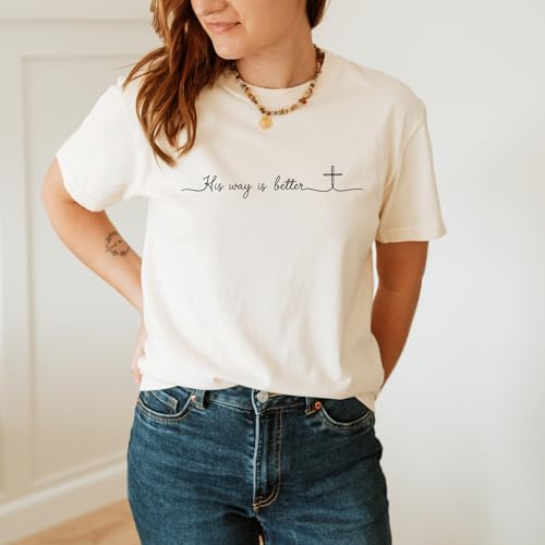 Daytee His Way is Better Christian Shirt Faith Based Minimalist Quote Religious Gift Graphic Crewneck T-Shirt for Women - size: 3X-Large