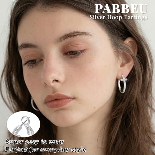 PABBEU 925 Sterling Silver Cross Hoop Earrings for Women Hypoallergenic - color: 30mm silver