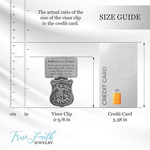 True Faith Jewelry Pewter St Michael Car Visor Clip, Policeman's Prayer Archangel Patron Saint of Police, Law Enforcement Officer Gifts for Men and Women, Fine Pewter (92% Tin), 2-5/8 x 1-1/2 Inch - size: St. Michael