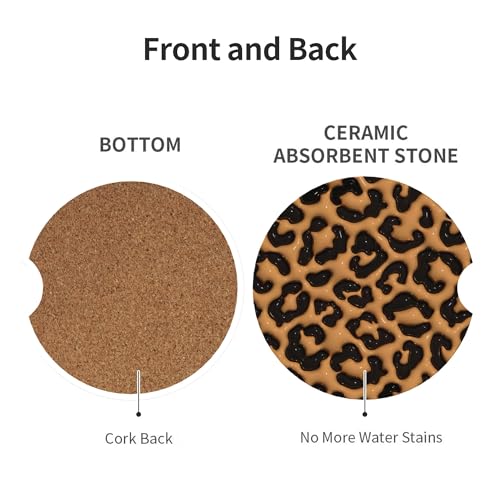 Car Coasters for Cup Holder 2 Pack - Brown Leopard Print - color: Brown Leopard Print