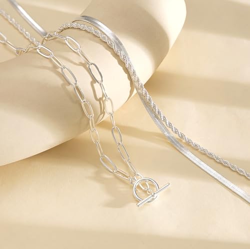 Freekiss 3-Piece Layered Toggle Necklace for Women - color: 3-Piece Paperclip Silver