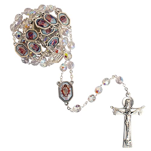 Stations of the Cross Rosary | Black Wooden or Glass Chrystal Beads | Great Catholic Gift for First Reconciliation, First Communion, or Confirmation | Lenten Devotional - color: Clear