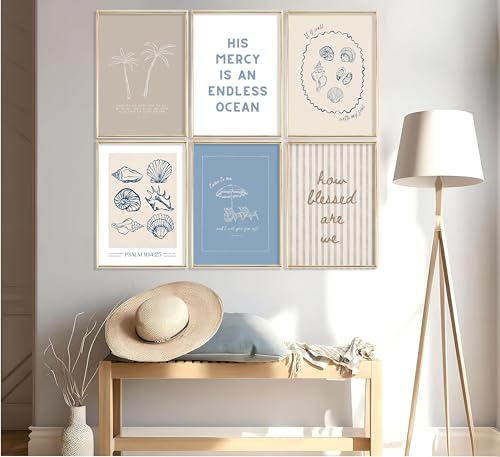 6Pcs Coastal Bible Scripture Wall Art Beach Jesus Canvas Wall Decor Unframe - color: blue2, size: 12x16inch posters
