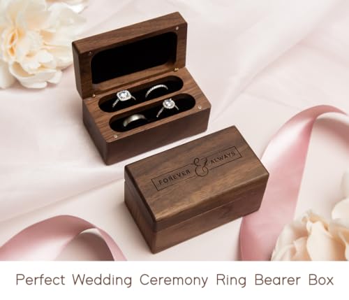 Engraved Walnut Quad Ring Box: "Forever & Always" Wood Ring Holder Case - color: Forever & Always