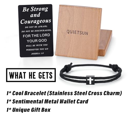 Quietsun Easter Basket Stuffers - Cross Bracelet with Metal Wallet Card - Adjustable for Boys/Teens/Men