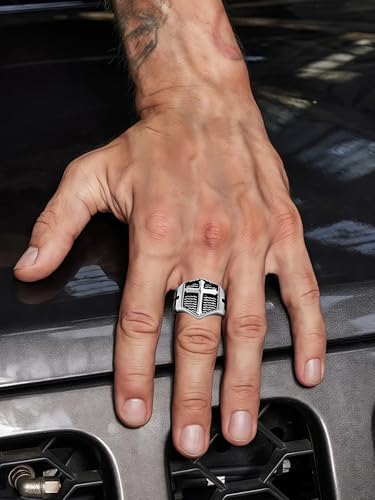 Christian Cross Rings for Men - Stainless Steel Jesus Jewelry with Celtic Knot Sides (Gold/Black/Silver) - Catholic Religious Gift, Size 7-13 - color: A-Silver-Cross