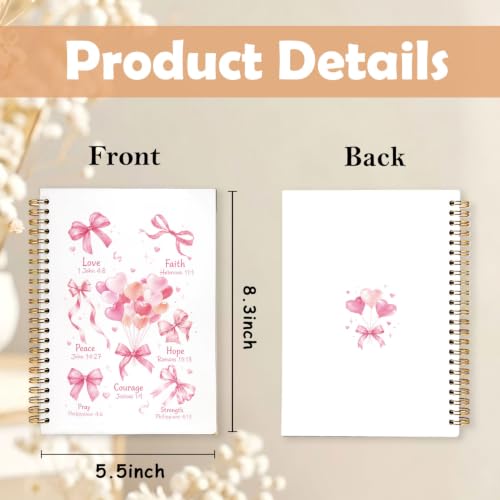 Cute Pink Bows Prayer Hardcover Spiral Notebook Journal for Women,A5 - color: bowknot Bible