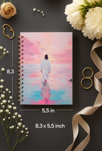 Jesus Christ Spiral Notebook, Jesus Christ Walking on Water, Church Notes Journal, I Will Walk With Christ LDS, Home & Office, Spiral Bound 5.5x8.3 - color: White-walk on water