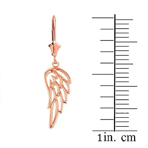 Fine 14k Rose Gold Guardian Angel Filigree Wing Dangle Earrings