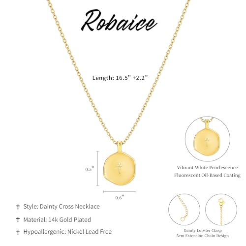 Robaice Cross Necklace for Women, Dainty 14K Gold Plated Cross Necklace - style: disc cross yellow