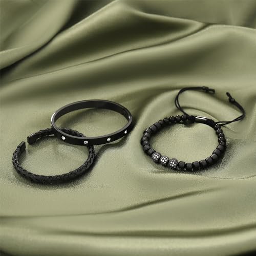 WFYOU Stainless Steel Bracelets for Men Gold Cuff Bracelet Birthday Gifts - color: Black 1