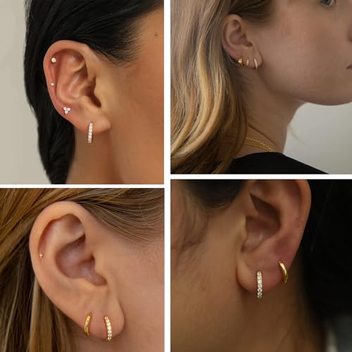 Small Gold/Silver Hoop Earrings for Women - color: Paved CZ Hoop